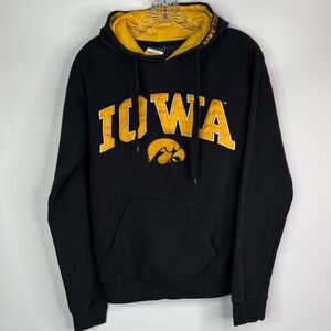 Vintage Old Varsity Brand Iowa Hawkeyes Black Hooded Sweatshirt Size Small